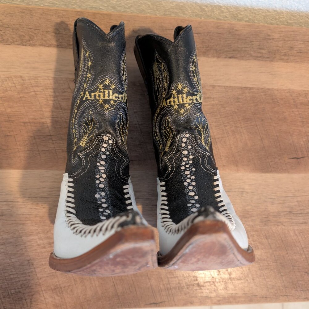 Artillero Leather Western Cowboy Boots Black White Size 19.5 (1.5 Youth) - Picture 3 of 9